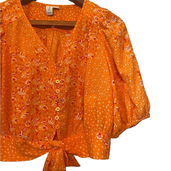 Joie Orange Floral Print Elbow Length Puff Sleeve Crop Top - Picture 3 of 12
